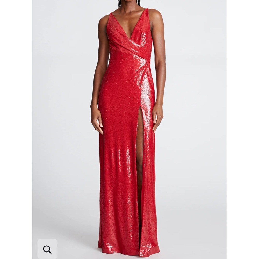 Halston Heritage Whitney Red Sequin Plunge Maxi Gown Size 4